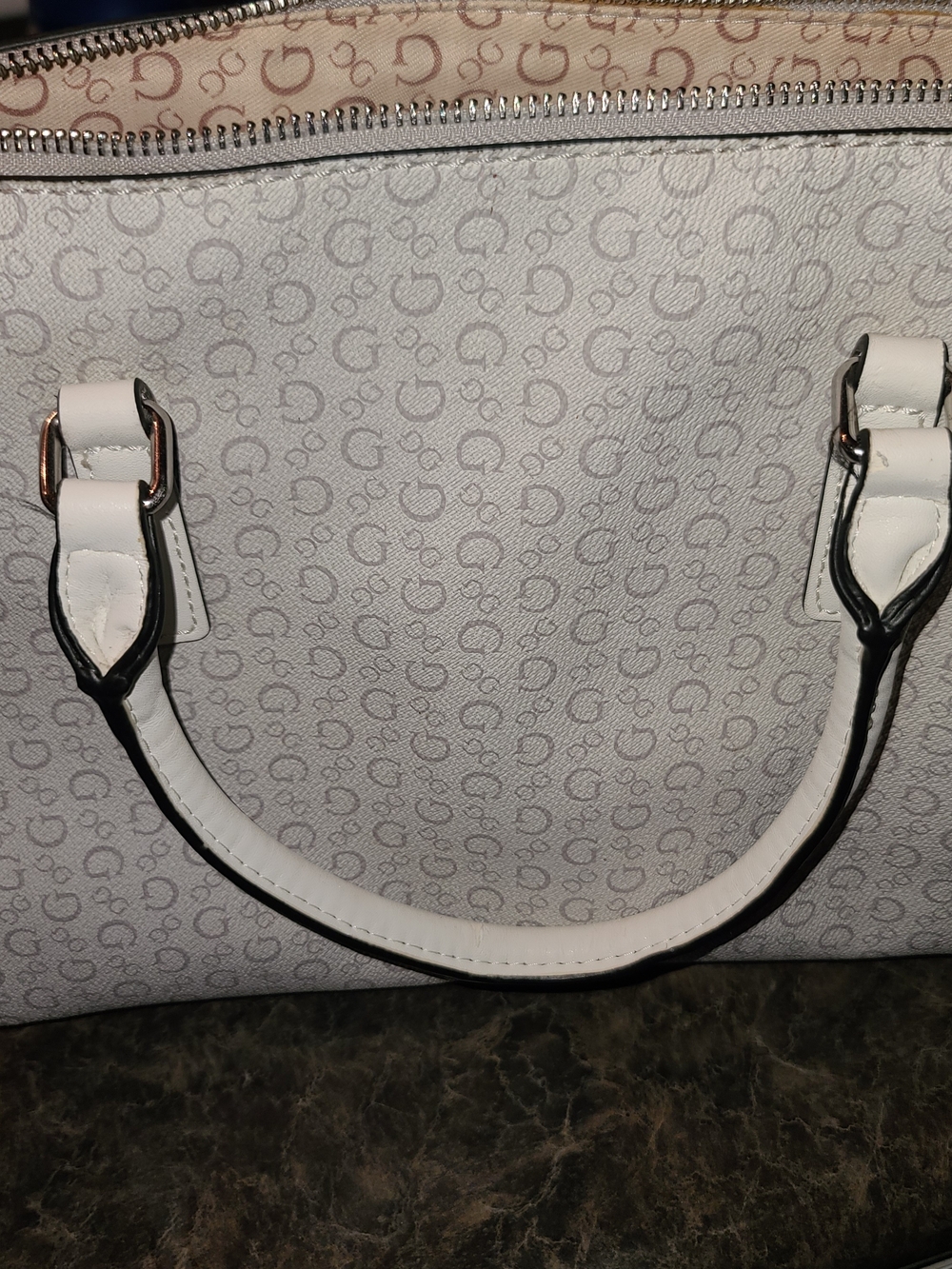 GUESS Women's White Signature Satchel Bag - Picture 5 of 5